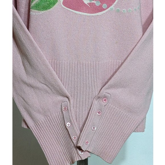 Cashmere Painted Flower Rose Beads Button Sweater - Picture 3 of 5